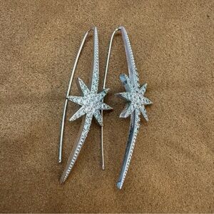 Silver Tone Starburst Drop Earrings